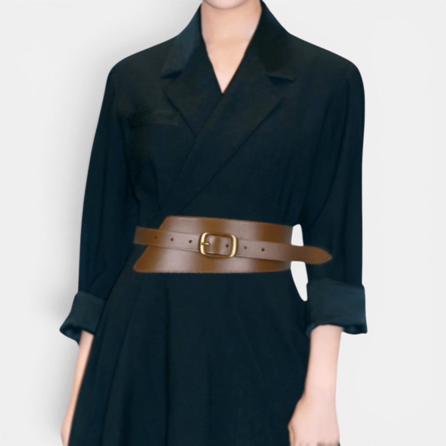 Ceinture Cuir Large Femme Taille Haute Boucle Dorée Marron | Velmara