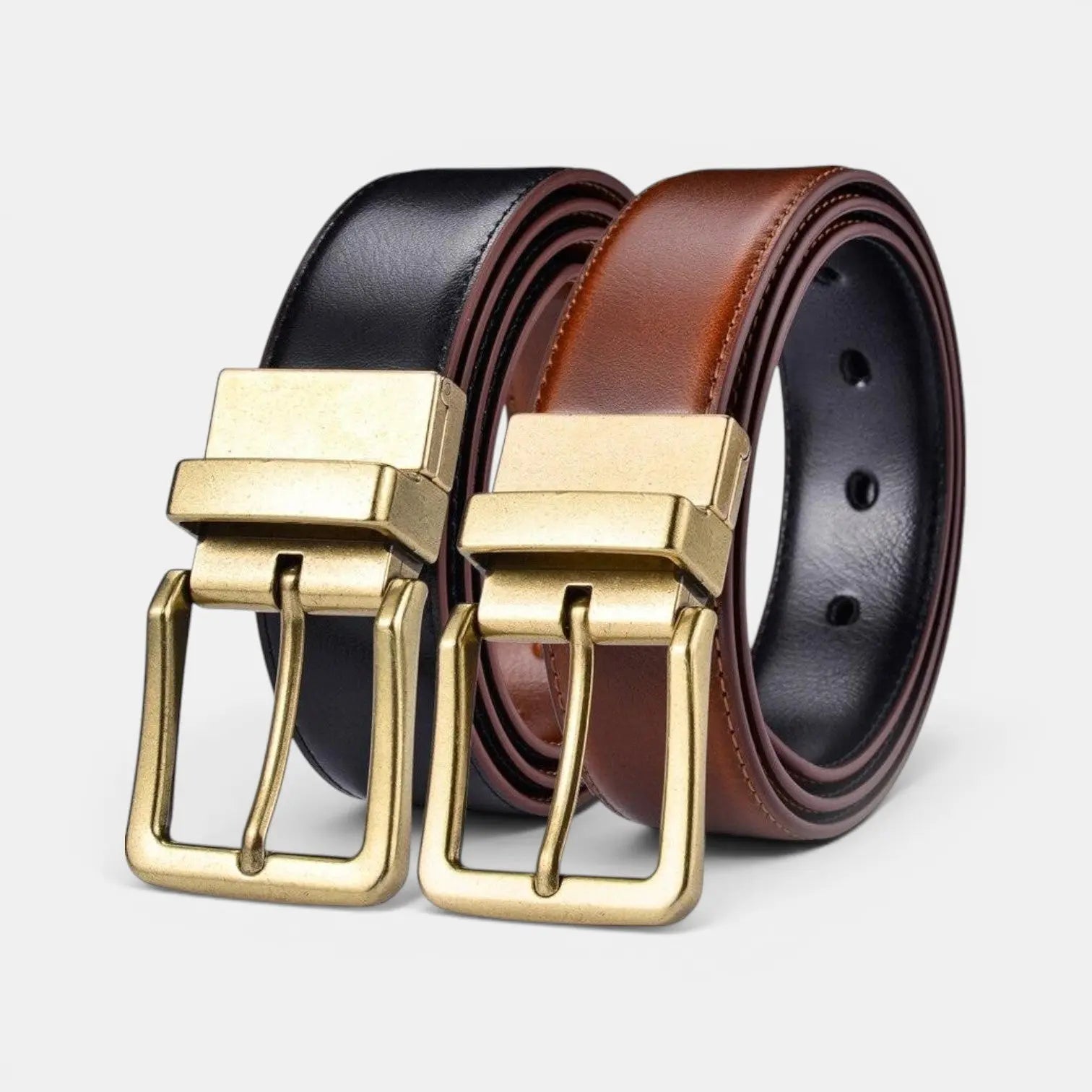 Ceinture Cuir Lisse Réversible 2 en 1 Homme Boucle Dorée | Bivorn La Maison de la Ceinture