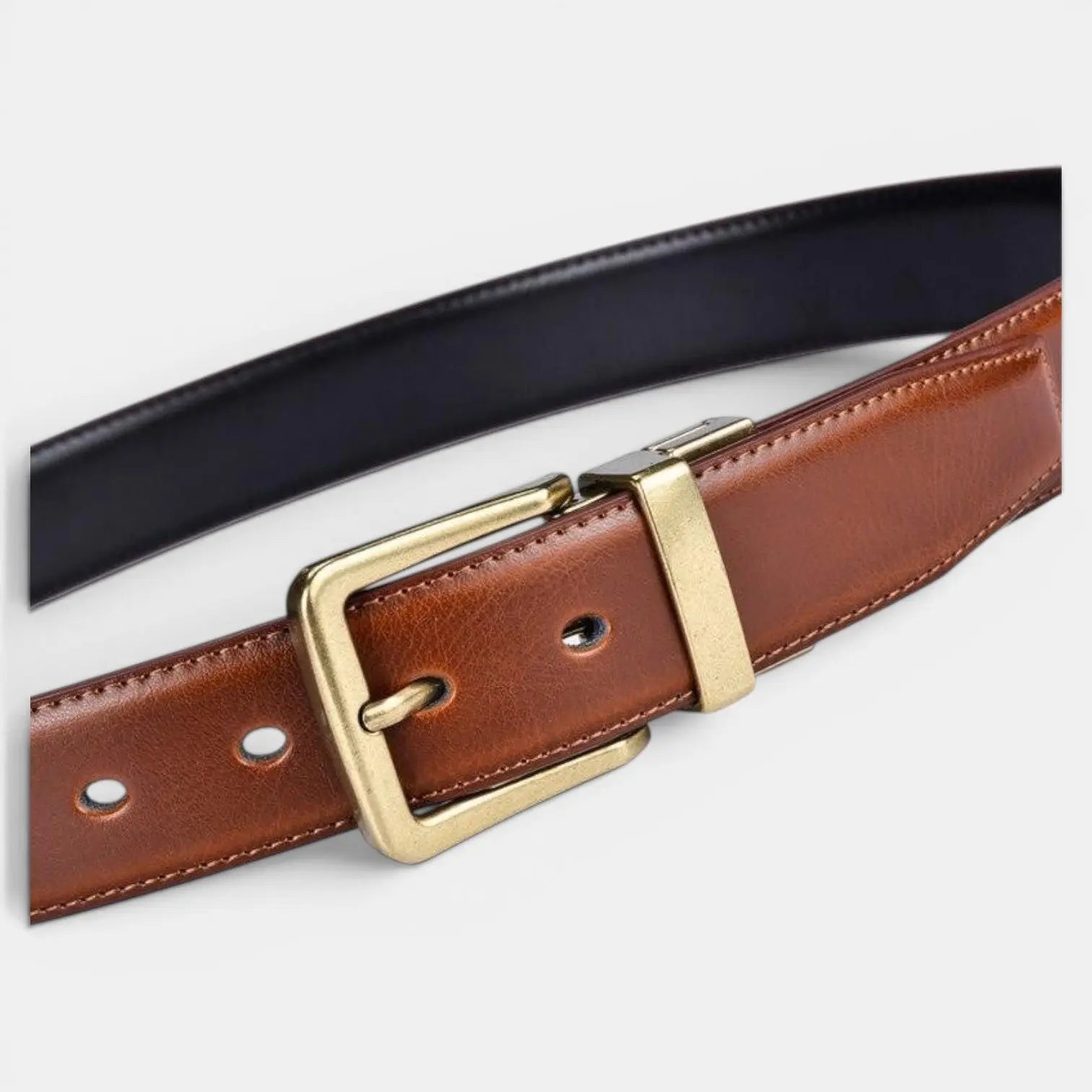 Ceinture Cuir Lisse Réversible 2 en 1 Homme Boucle Dorée | Bivorn La Maison de la Ceinture