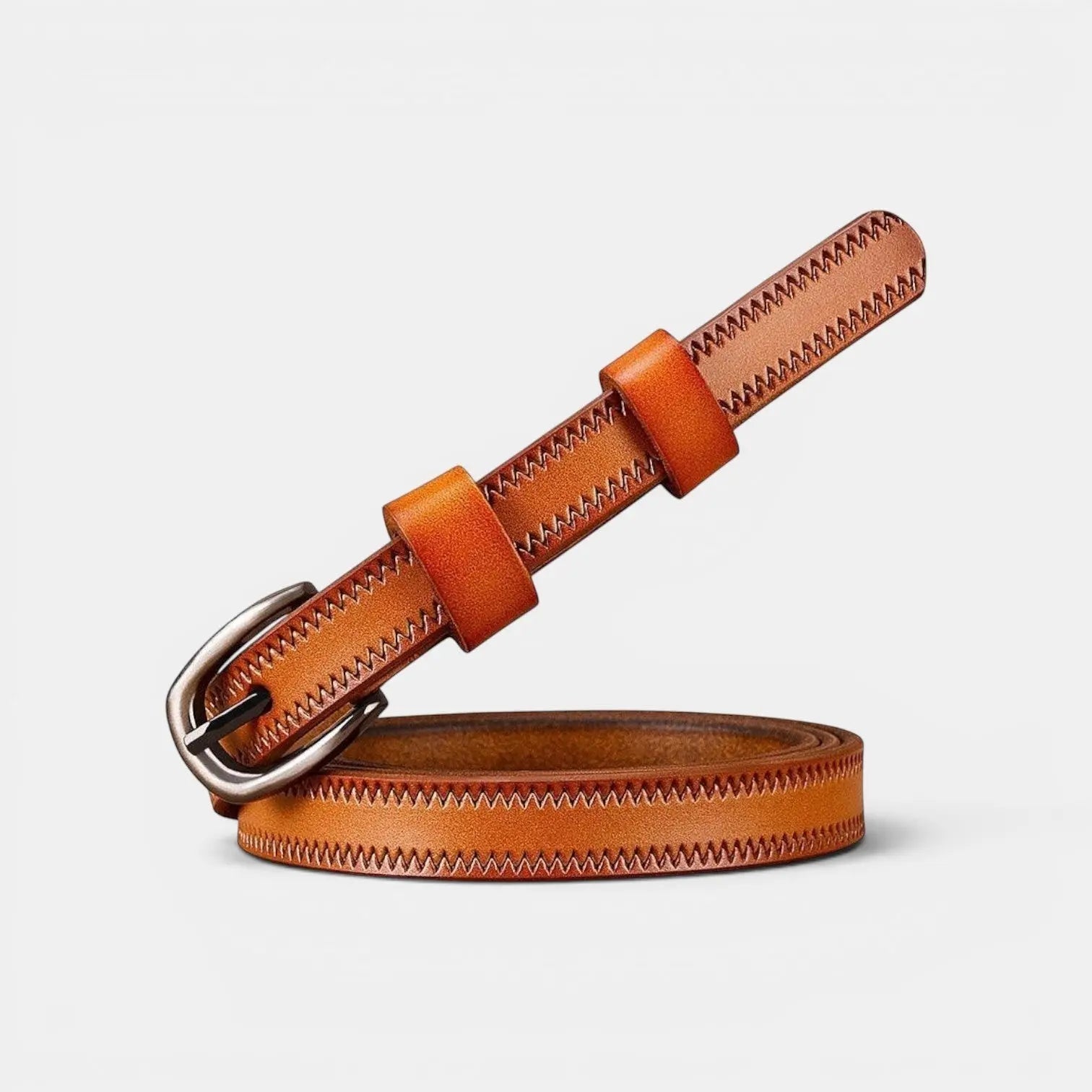 Ceinture Fine Cuir Lisse Femme Chevrons Boucle Laiton | Trinox La Maison de la Ceinture