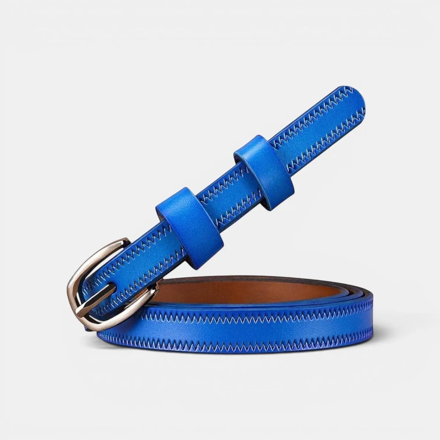 Ceinture Fine Cuir Lisse Femme Chevrons Boucle Laiton | Trinox La Maison de la Ceinture