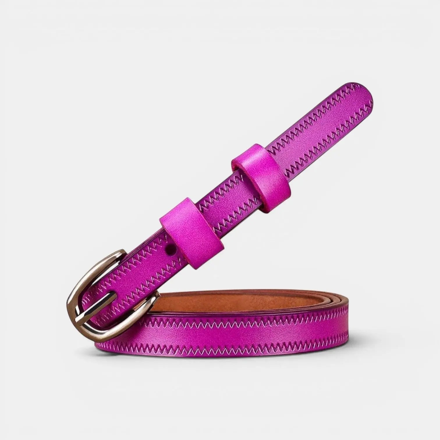 Ceinture Fine Cuir Lisse Femme Chevrons Boucle Laiton | Trinox La Maison de la Ceinture