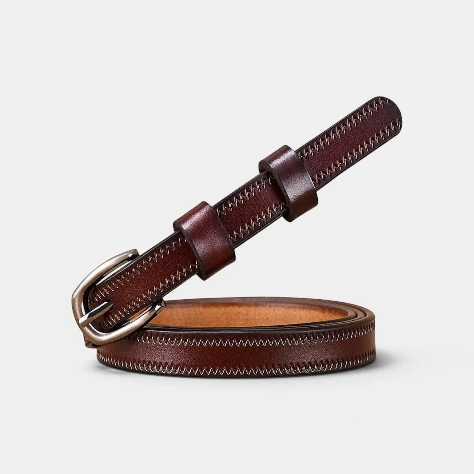 Ceinture Fine Cuir Lisse Femme Chevrons Boucle Laiton | Trinox La Maison de la Ceinture