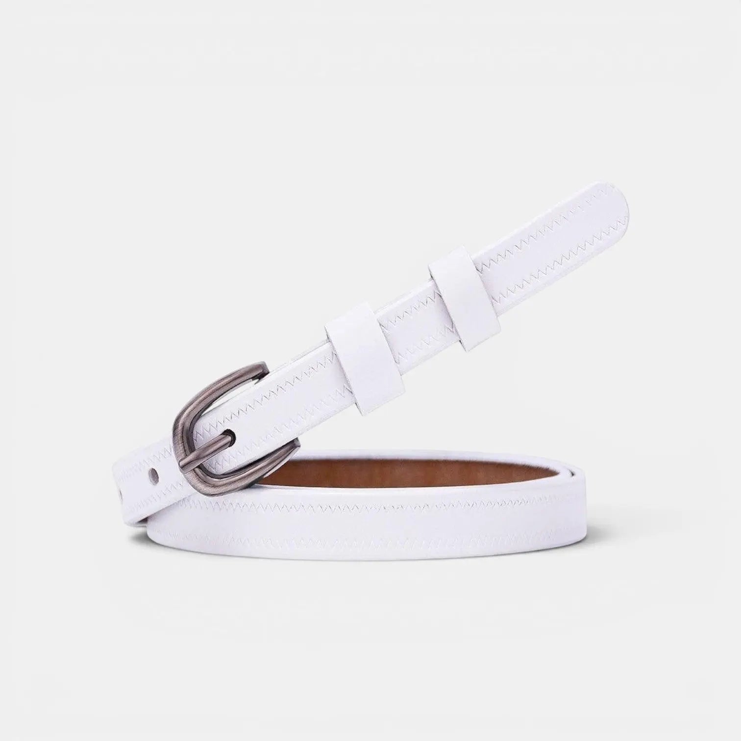 Ceinture Fine Cuir Lisse Femme Chevrons Boucle Laiton | Trinox La Maison de la Ceinture