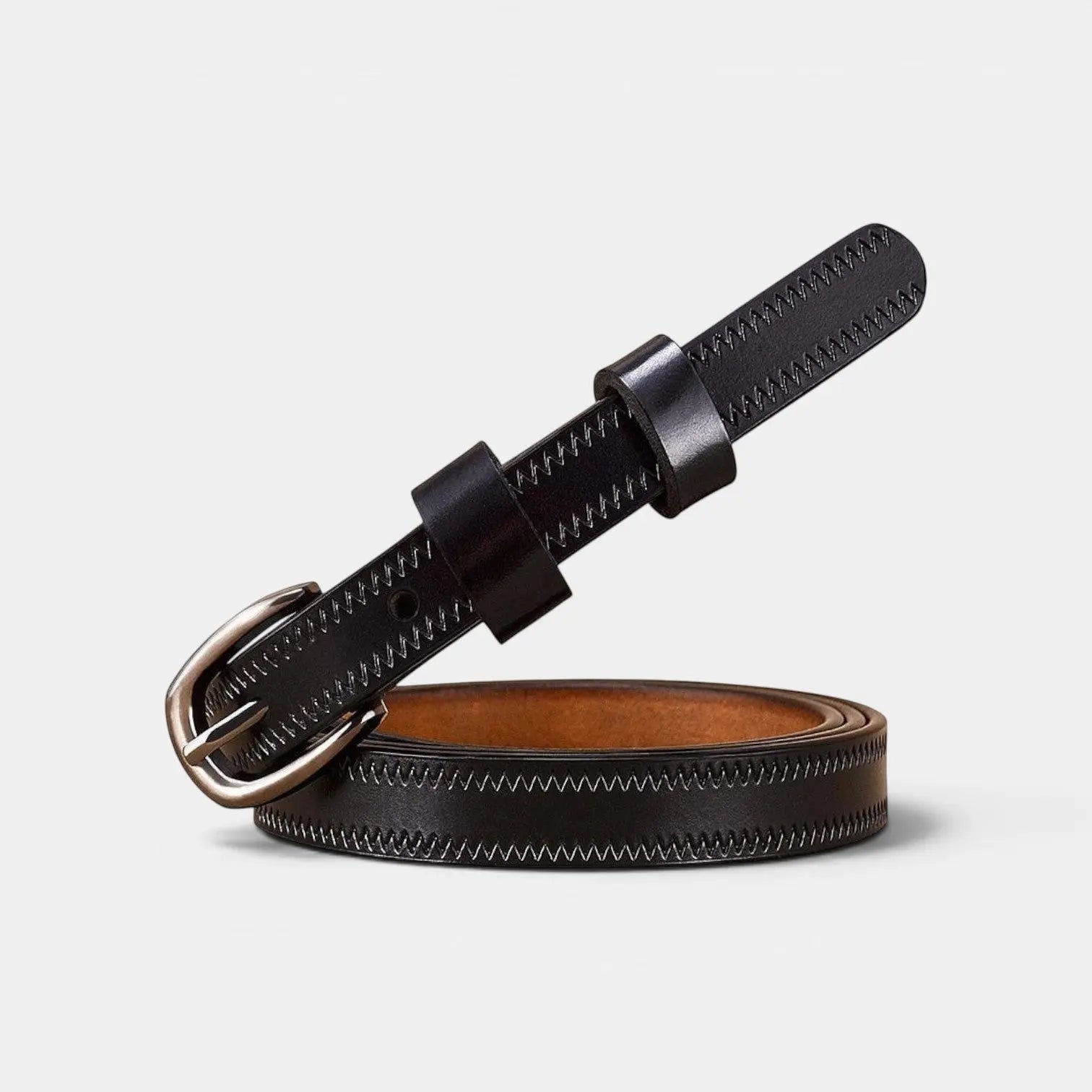 Ceinture Fine Cuir Lisse Femme Chevrons Boucle Laiton | Trinox La Maison de la Ceinture