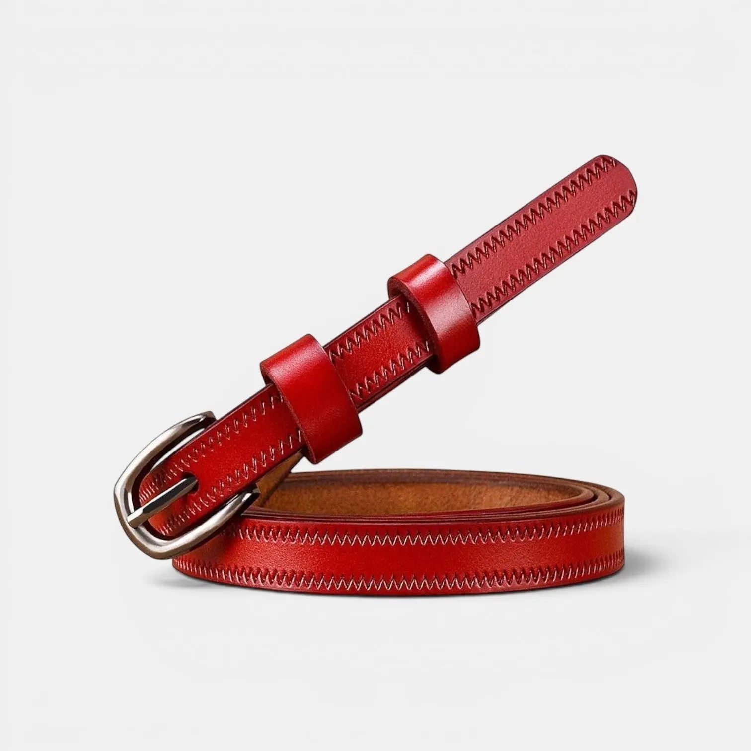 Ceinture Fine Cuir Lisse Femme Chevrons Boucle Laiton | Trinox La Maison de la Ceinture