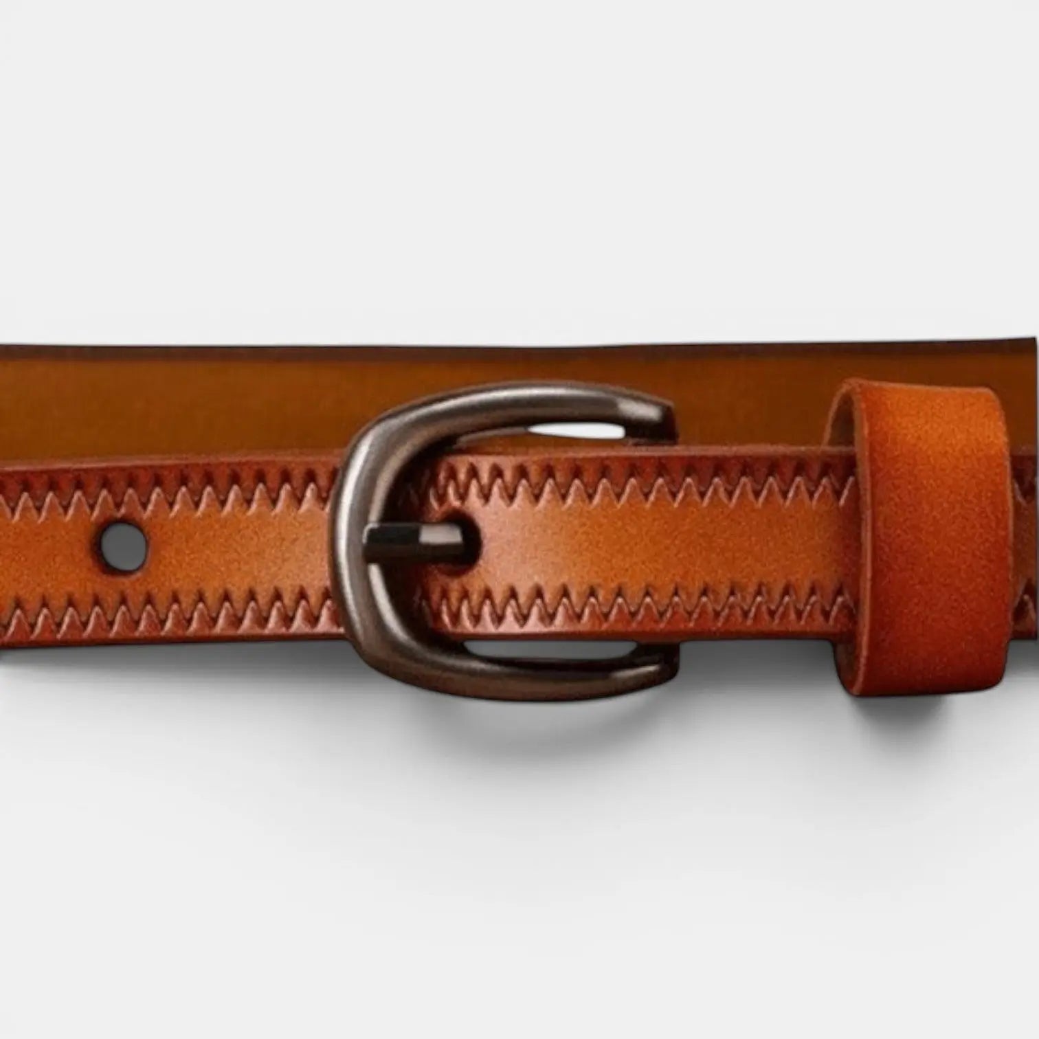 Ceinture Fine Cuir Lisse Femme Chevrons Boucle Laiton | Trinox La Maison de la Ceinture