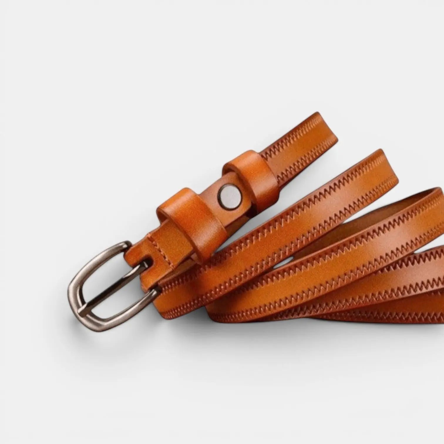 Ceinture Fine Cuir Lisse Femme Chevrons Boucle Laiton | Trinox La Maison de la Ceinture