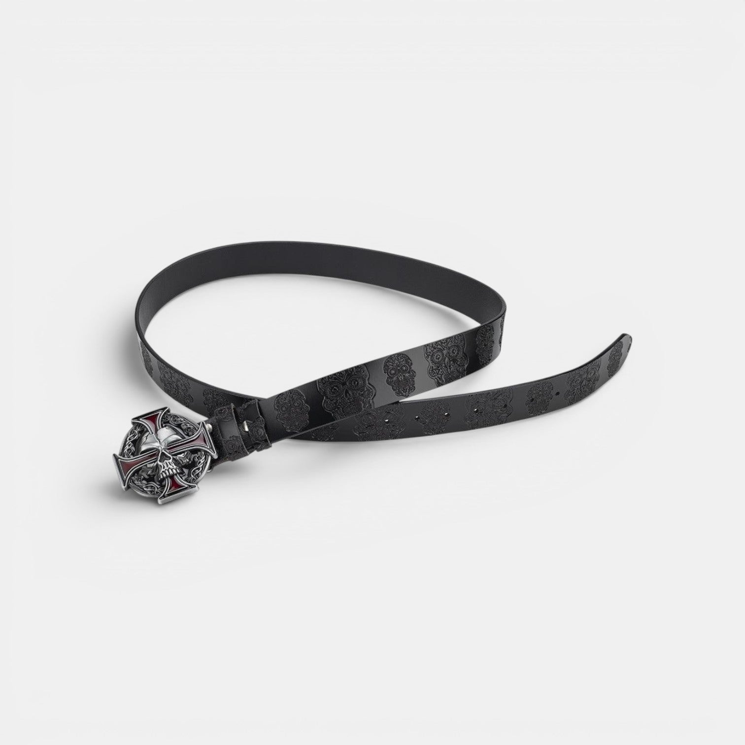 Ceinture Cuir Homme Texturé Boucle Tête de Mort Marron | Vroxan