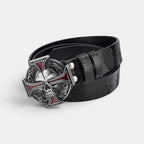 Ceinture Cuir Homme Texturé Boucle Tête de Mort Marron | Vroxan