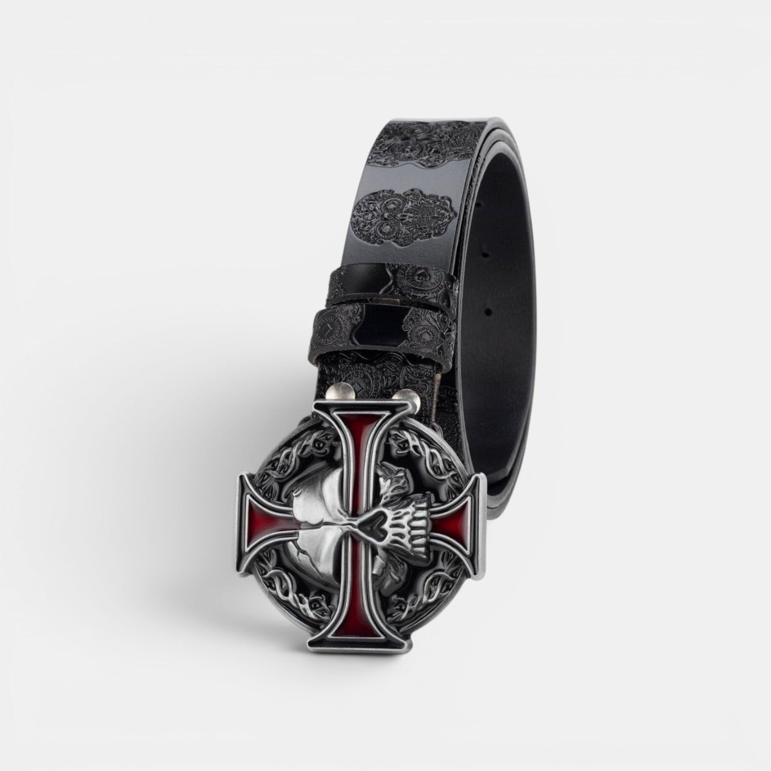 Ceinture Cuir Homme Texturé Boucle Tête de Mort Marron | Vroxan