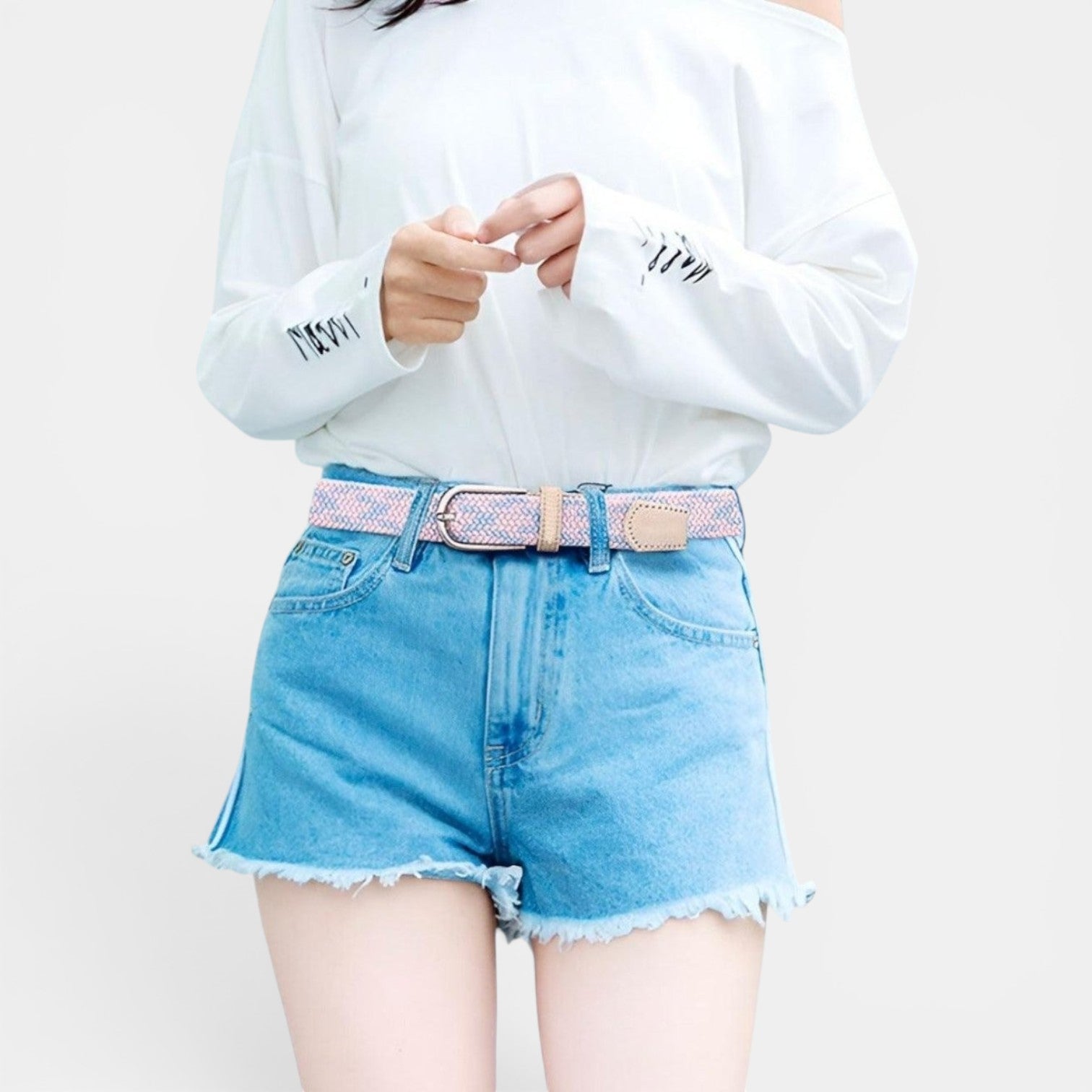 Ceinture Tressée Élastique Femme Boucle Arrondie Rose | Nolvira