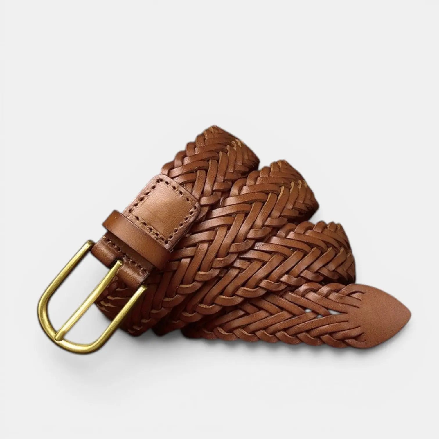 Ceinture Tressée Cuir 3 cm Boucle Arrondie Dorée Femme | Halvex La Maison de la Ceinture