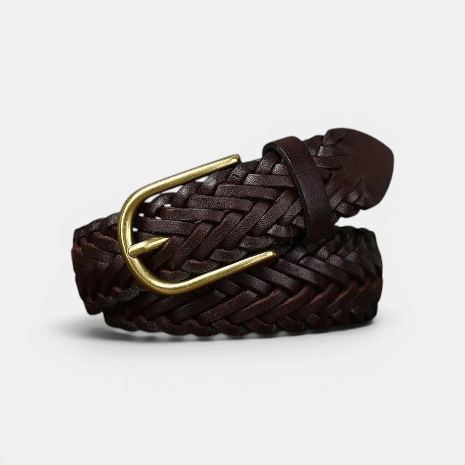 Ceinture Tressée Cuir 3 cm Boucle Arrondie Dorée Femme | Halvex La Maison de la Ceinture