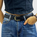 Ceinture Tressée Cuir 3 cm Boucle Arrondie Dorée Femme | Halvex La Maison de la Ceinture