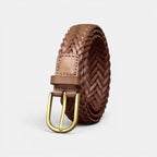 Ceinture Tressée Cuir 3 cm Boucle Arrondie Dorée Femme | Halvex La Maison de la Ceinture