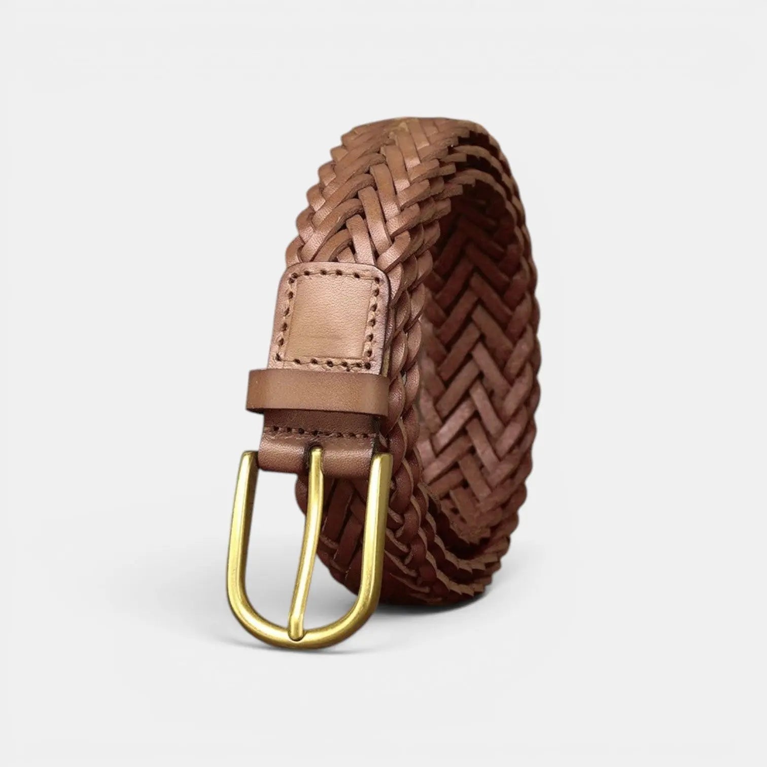 Ceinture Tressée Cuir 3 cm Boucle Arrondie Dorée Femme | Halvex La Maison de la Ceinture