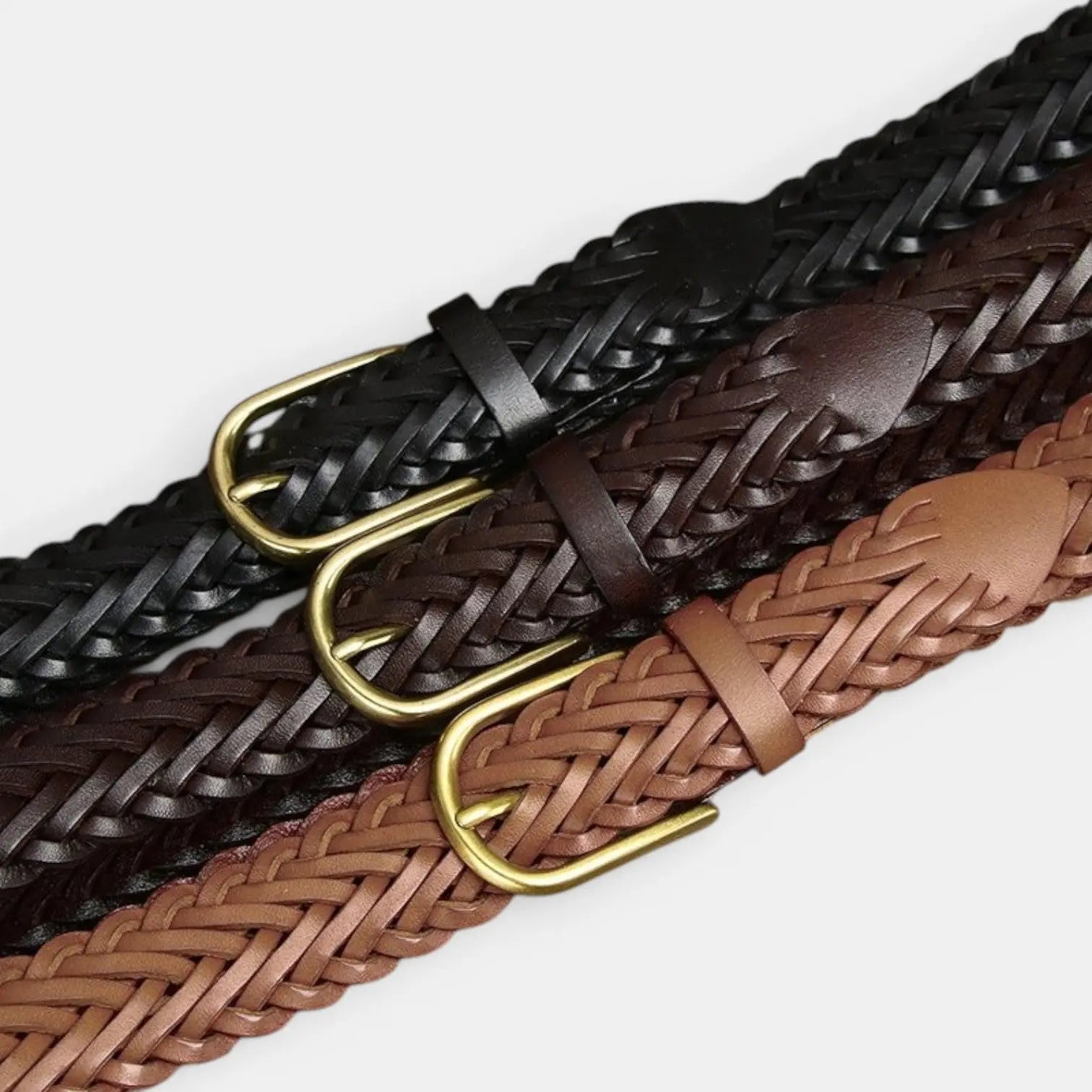 Ceinture Tressée Cuir 3 cm Boucle Arrondie Dorée Femme | Halvex La Maison de la Ceinture