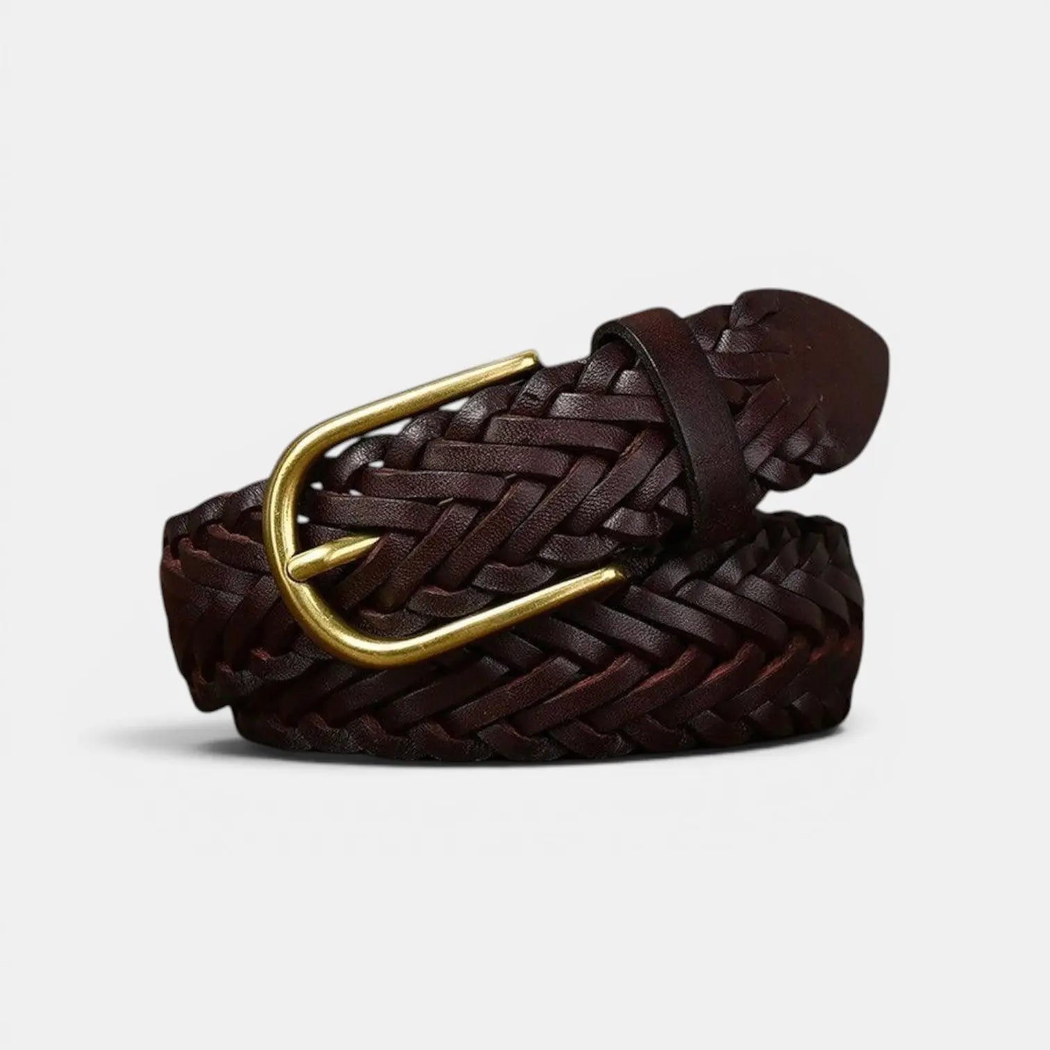 Ceinture Tressée Cuir 3 cm Boucle Arrondie Dorée Femme | Halvex La Maison de la Ceinture