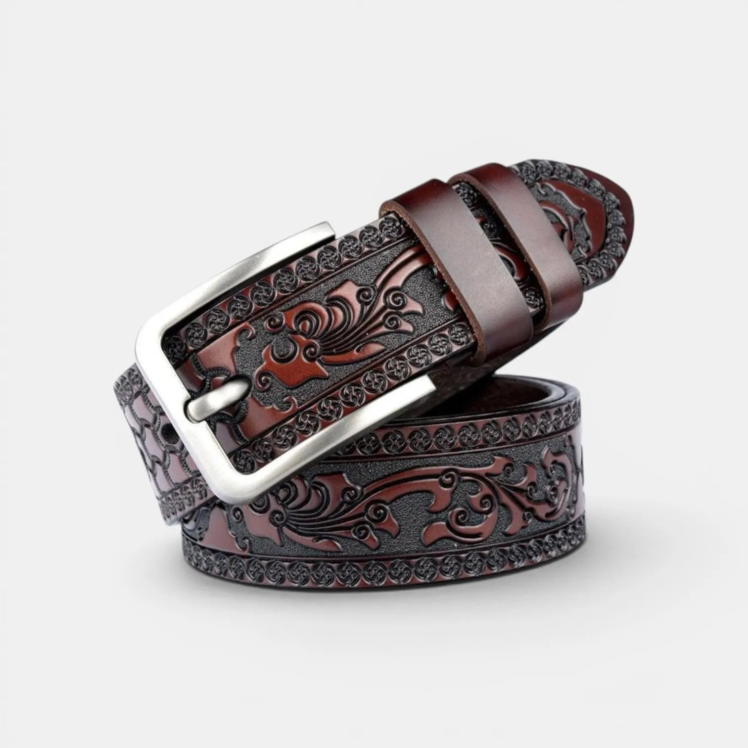 Ceinture Cuir Texturé Homme Western Motifs Floraux Ardillon | Florvex La Maison de la Ceinture