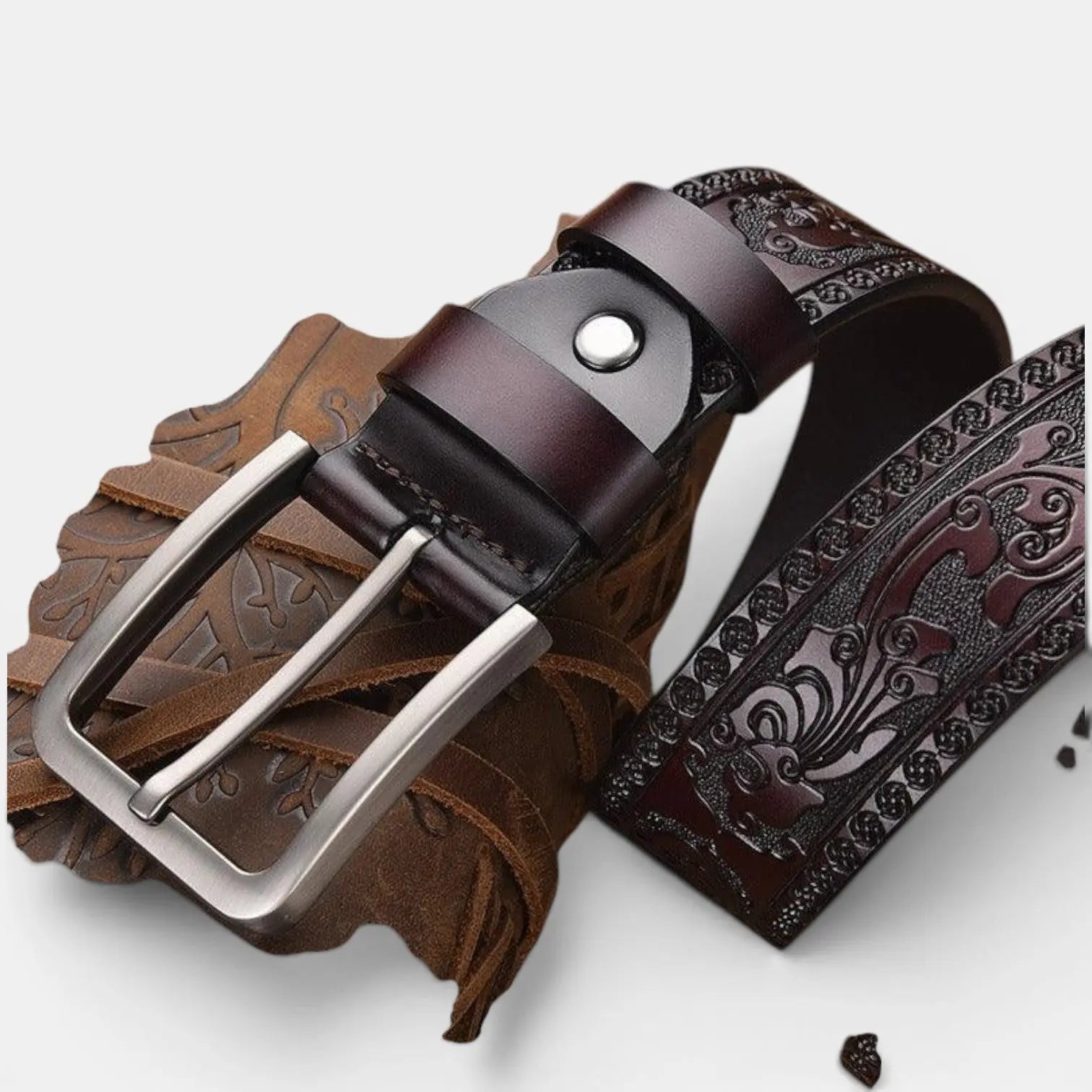 Ceinture Cuir Texturé Homme Western Motifs Floraux Ardillon | Florvex La Maison de la Ceinture