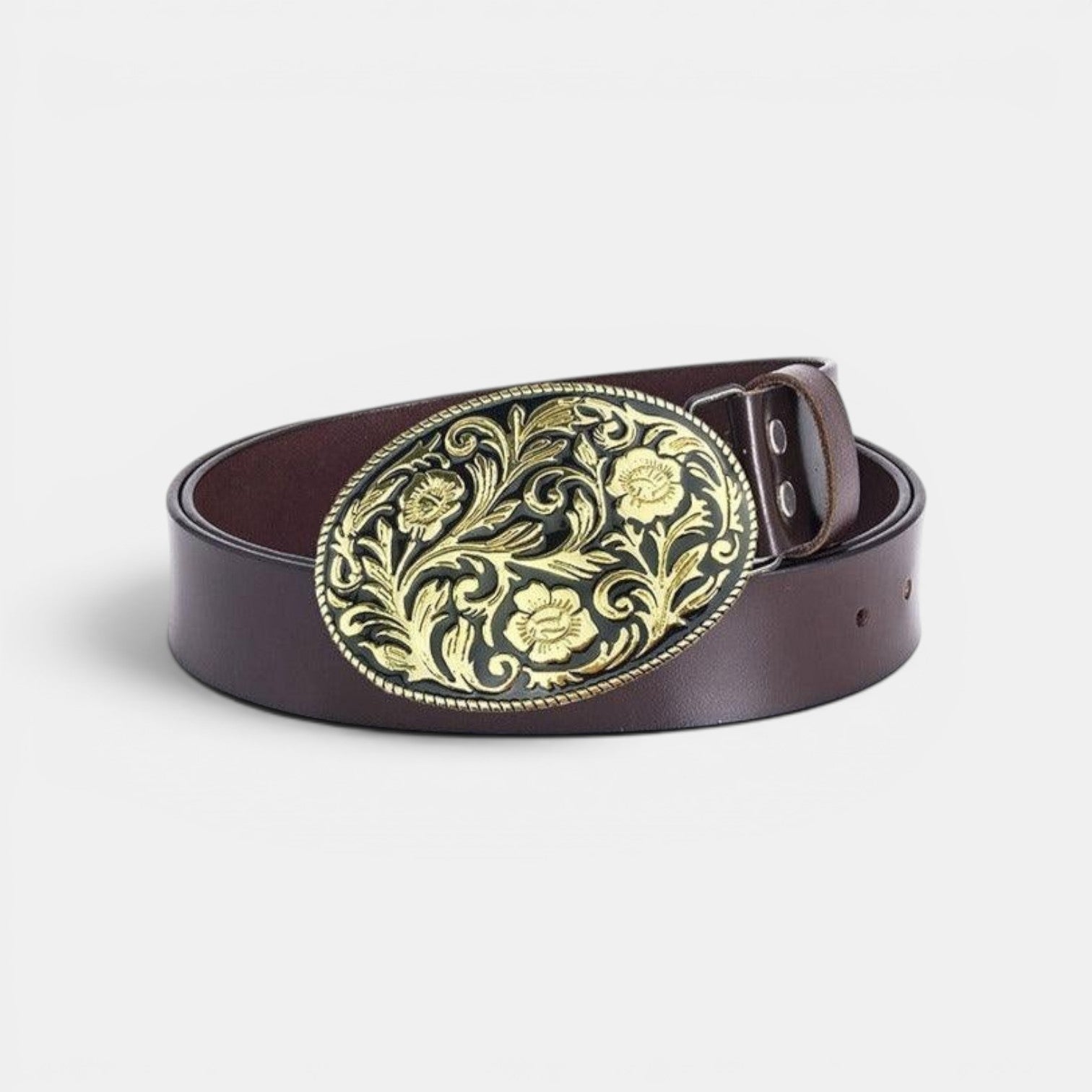 Ceinture Simili Cuir Homme Boucle Western Fleurie Café | Norvek
