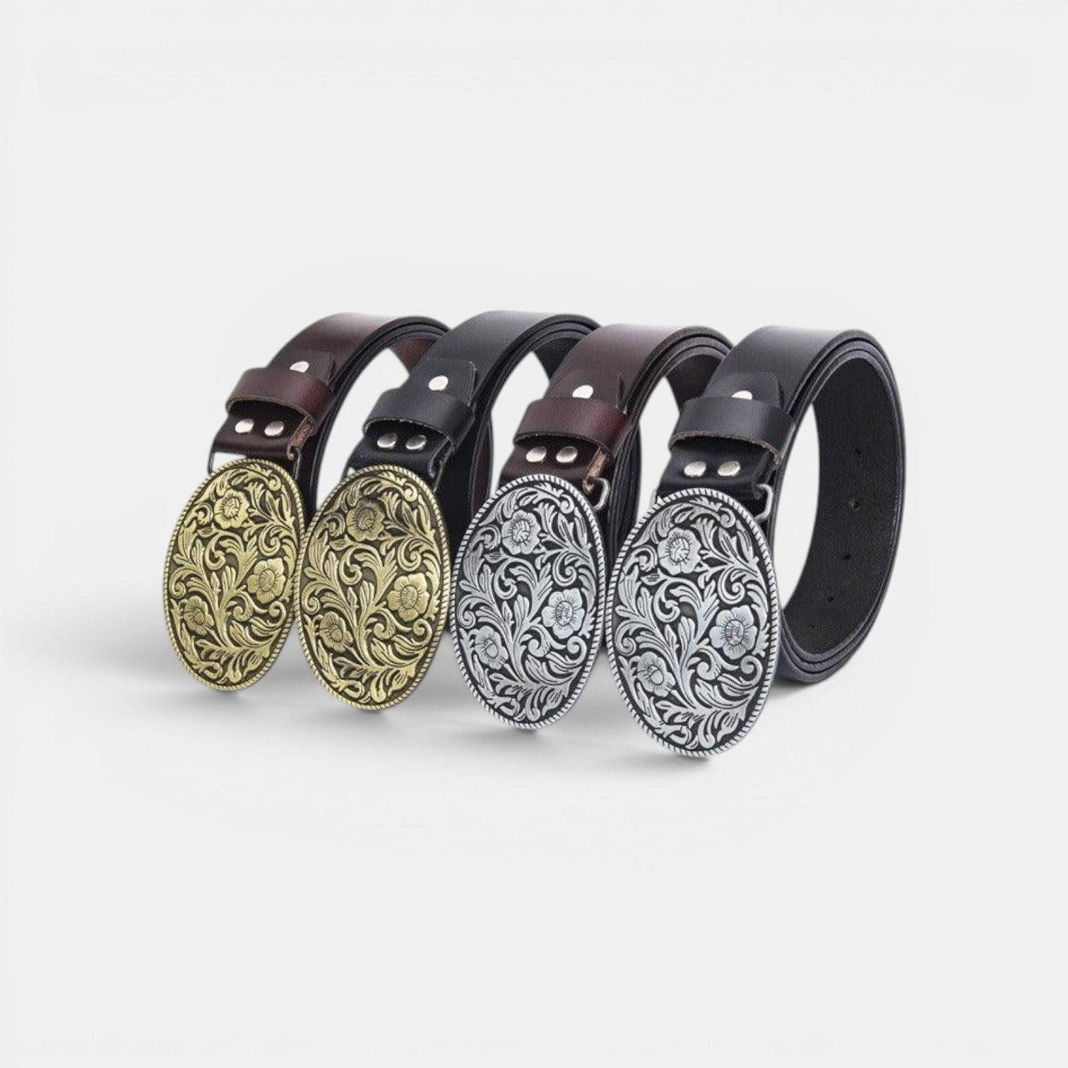 Ceinture Simili Cuir Homme Boucle Western Fleurie Café | Norvek