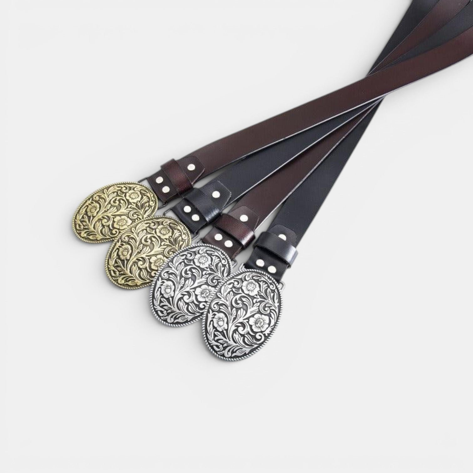 Ceinture Simili Cuir Homme Boucle Western Fleurie Café | Norvek