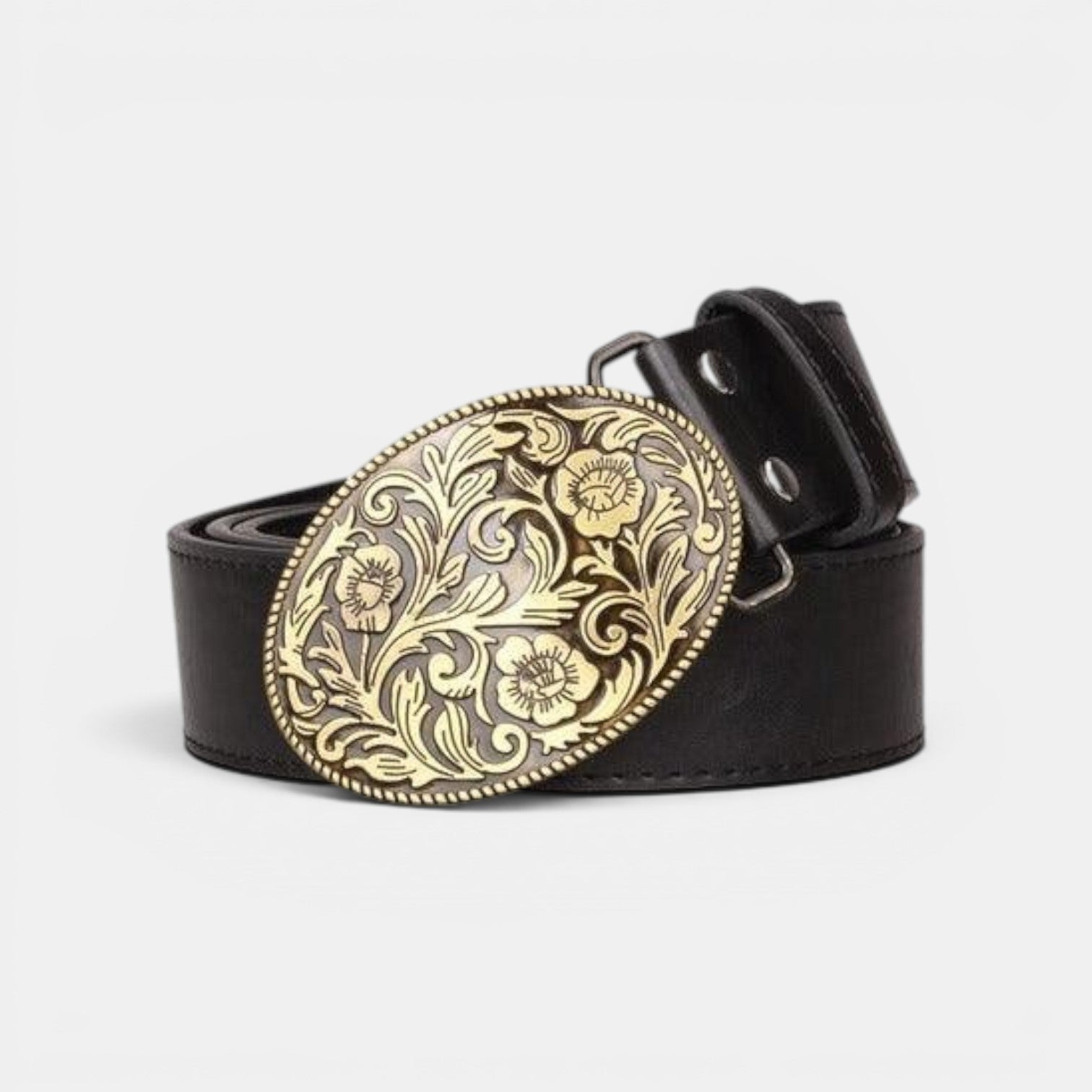 Ceinture Simili Cuir Homme Boucle Western Fleurie Café | Norvek