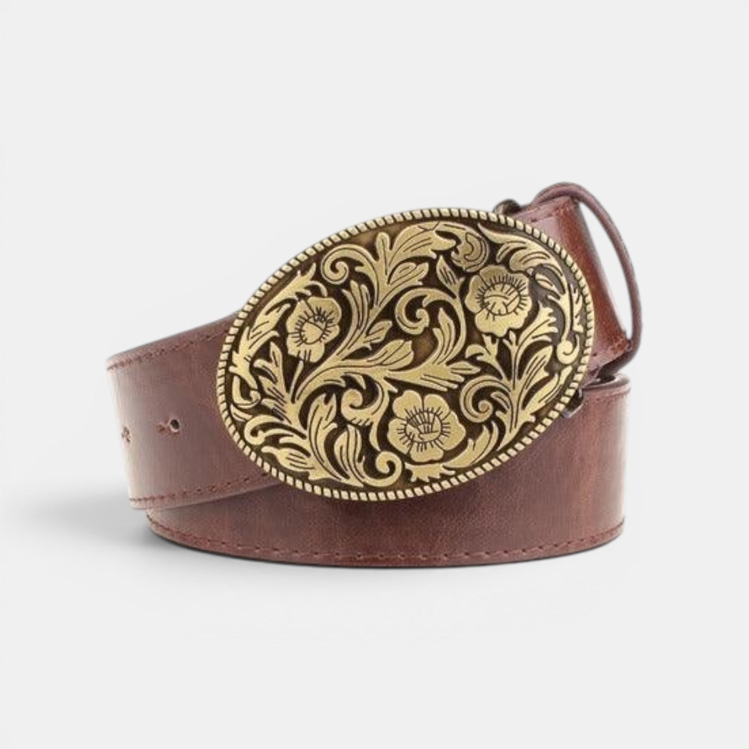 Ceinture Simili Cuir Homme Boucle Western Fleurie Café | Norvek