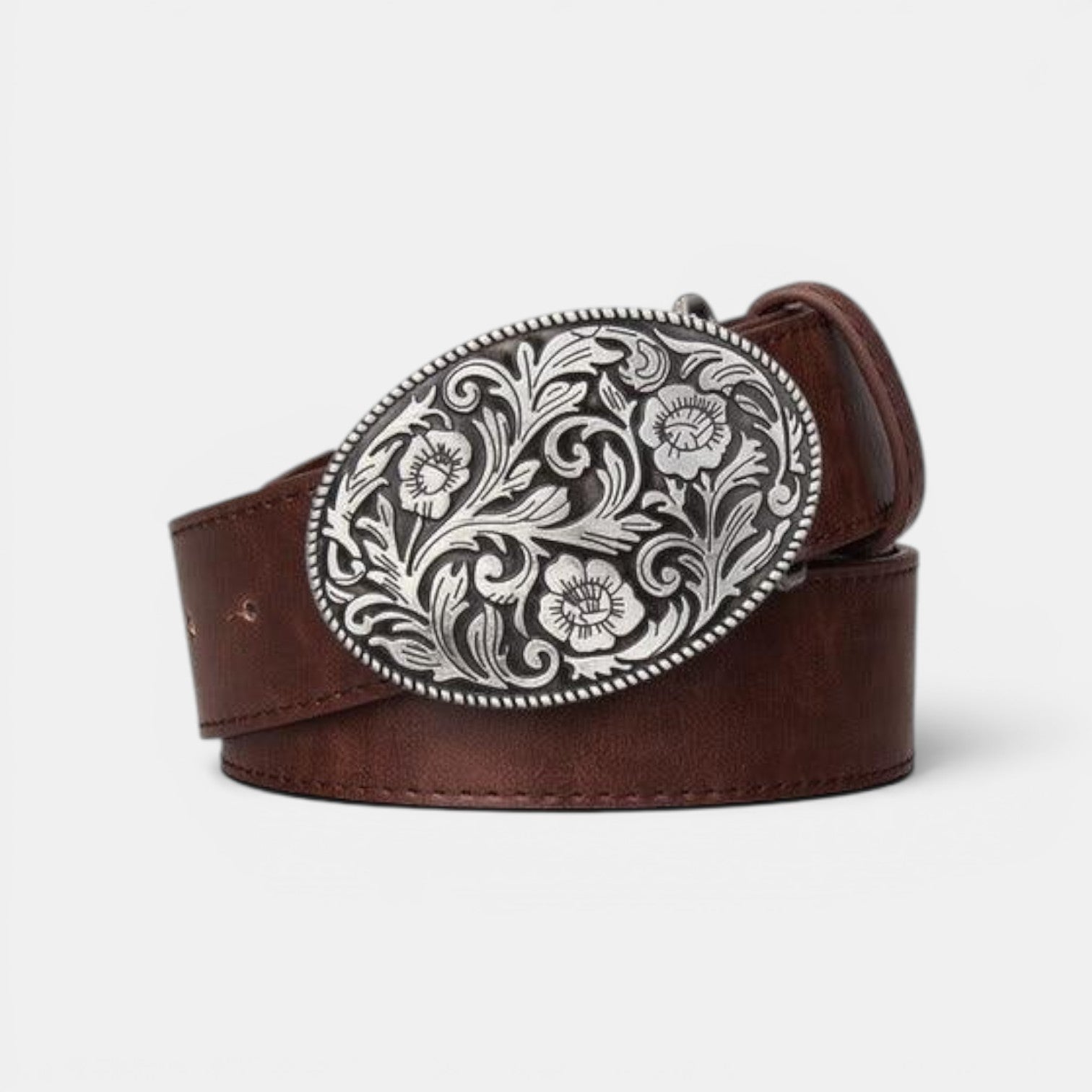 Ceinture Simili Cuir Homme Boucle Western Fleurie Café | Norvek