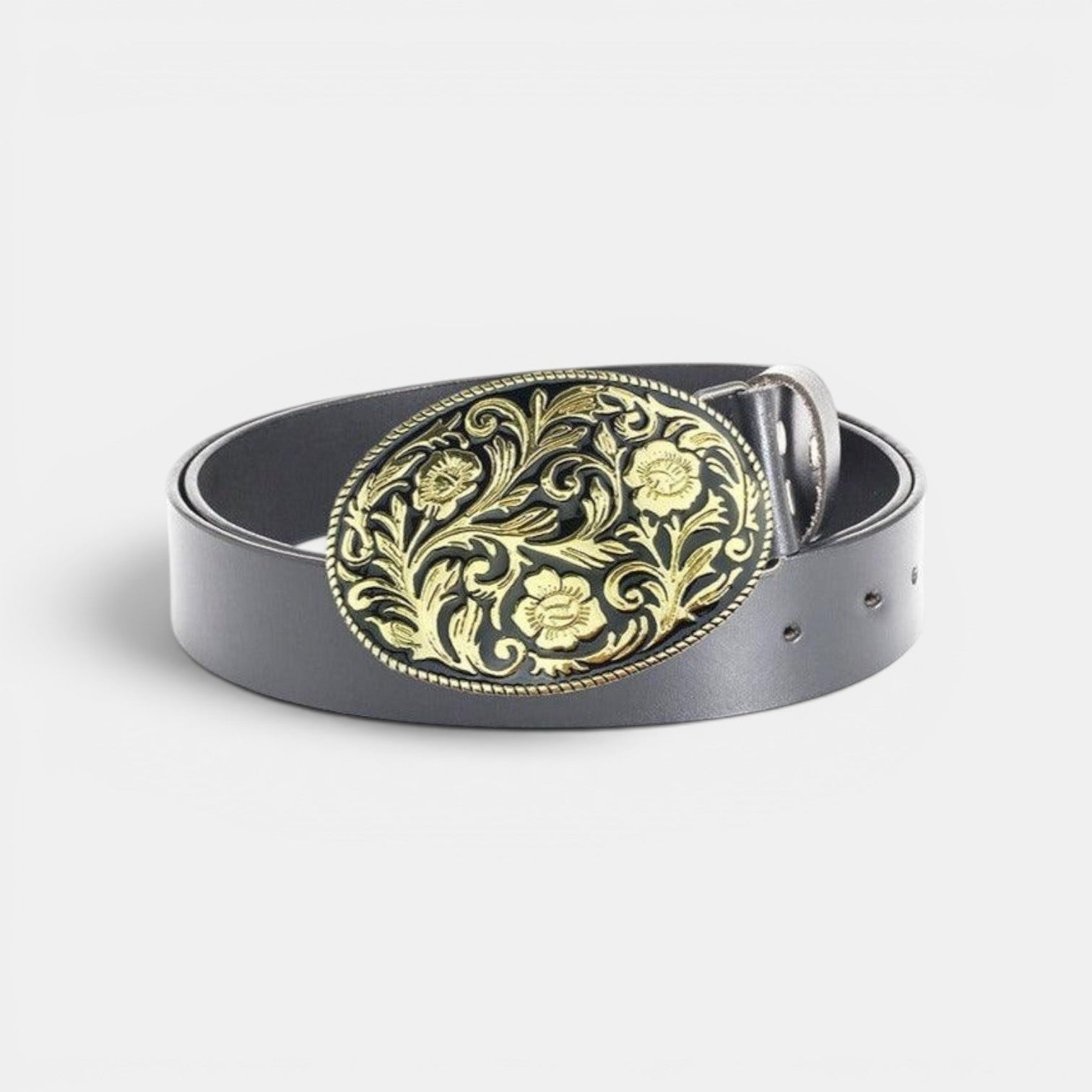 Ceinture Simili Cuir Homme Boucle Western Fleurie Café | Norvek