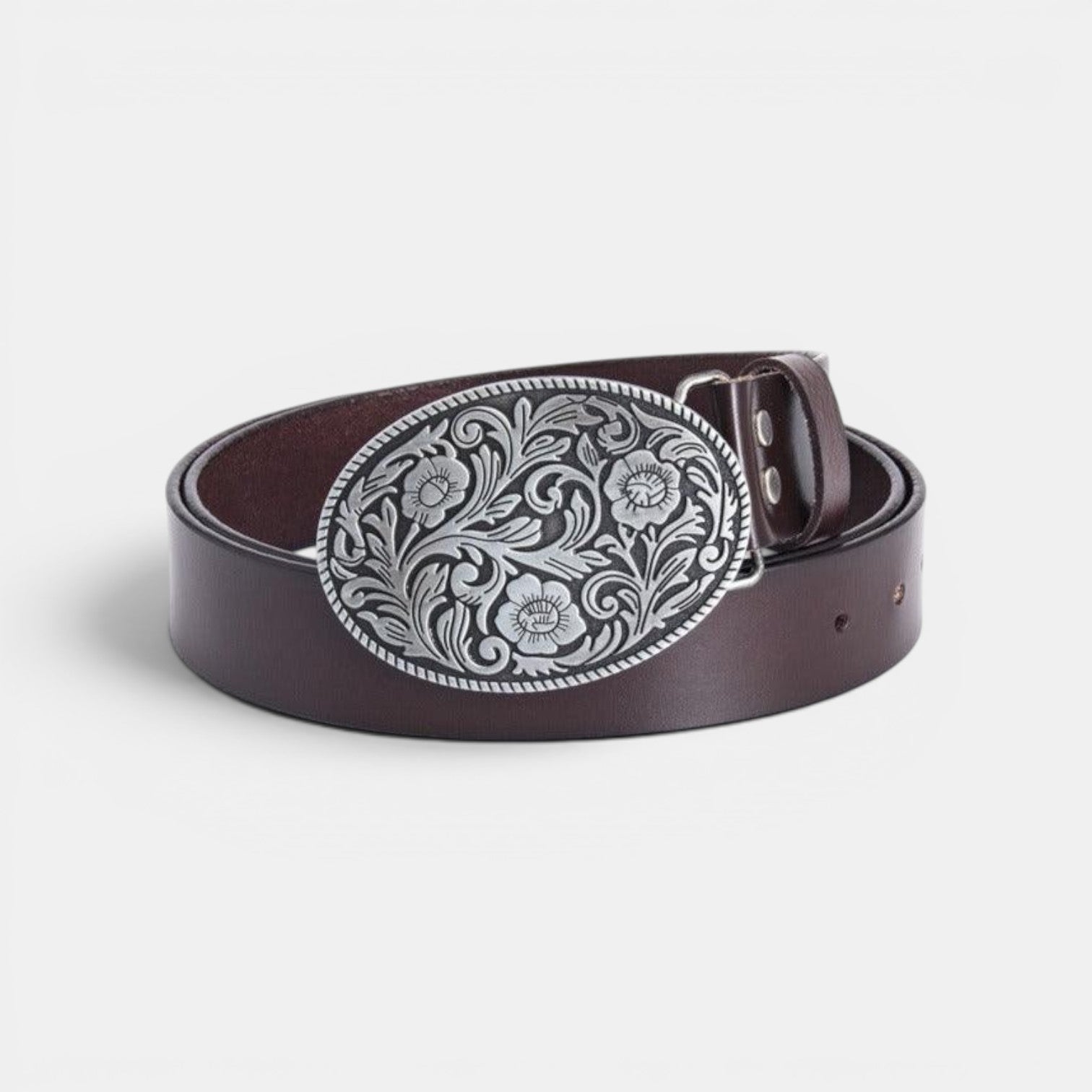 Ceinture Simili Cuir Homme Boucle Western Fleurie Café | Norvek
