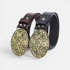 Ceinture Simili Cuir Homme Boucle Western Fleurie Café | Norvek