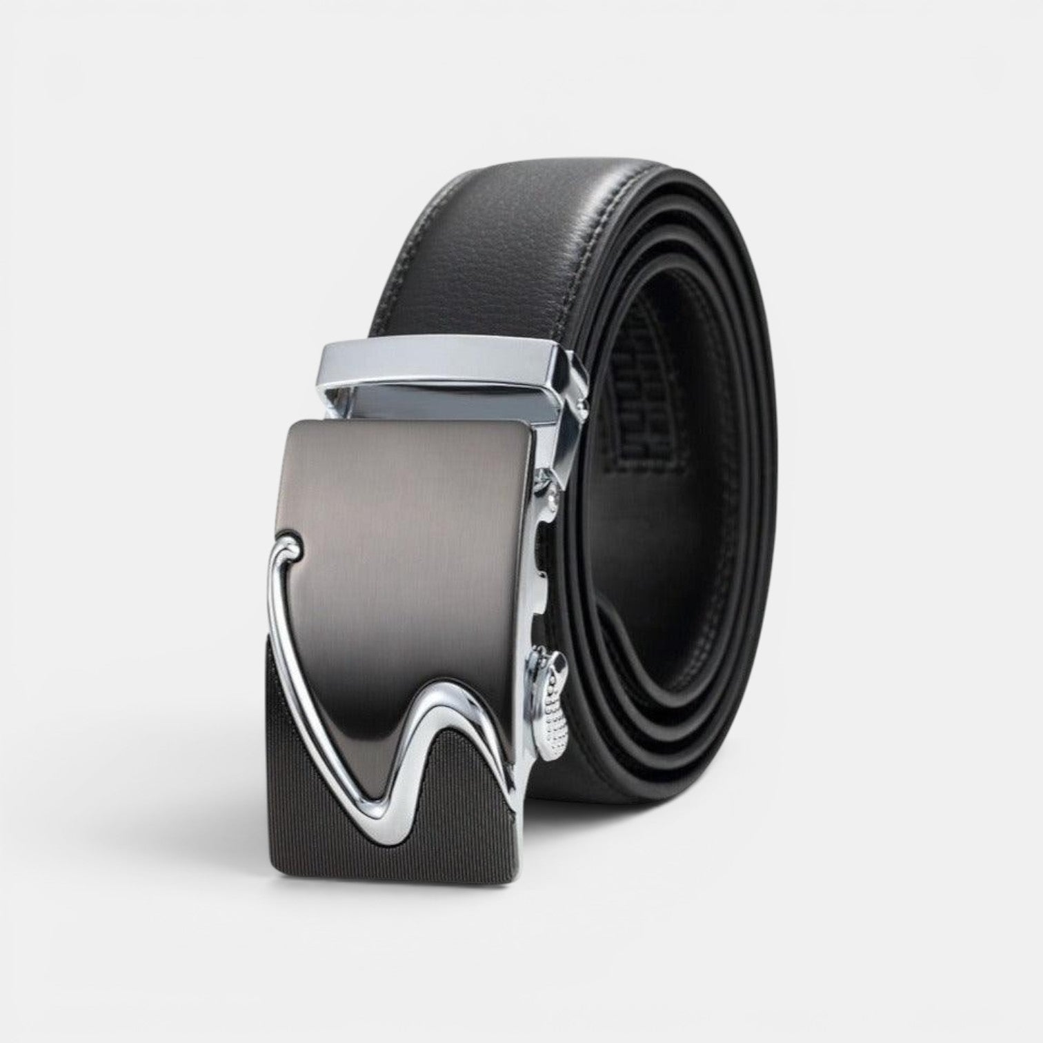Ceinture homme La Maison de la Ceinture en cuir noir lisse avec boucle automatique rectangulaire motif S