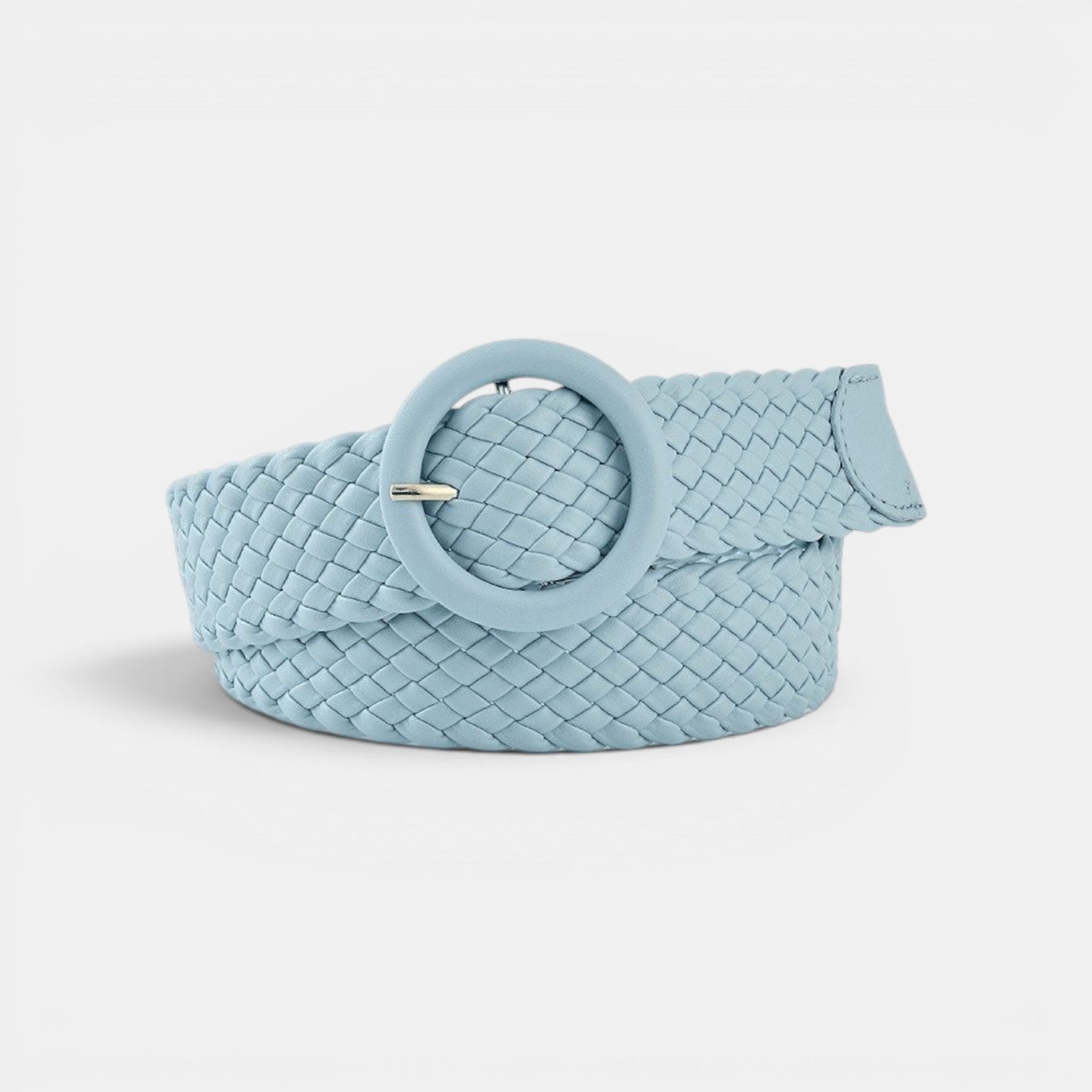 Ceinture tressée bleue La Maison de la Ceinture en simili cuir avec une boucle ronde assortie pour femme