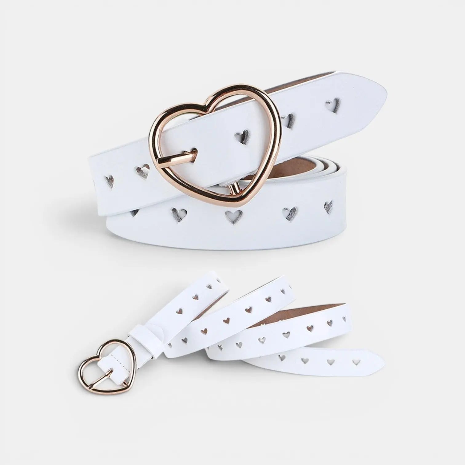 Ceinture Fine Cuir Ajouré Femme Boucle Cœur Dorée | Cordvex La Maison de la Ceinture