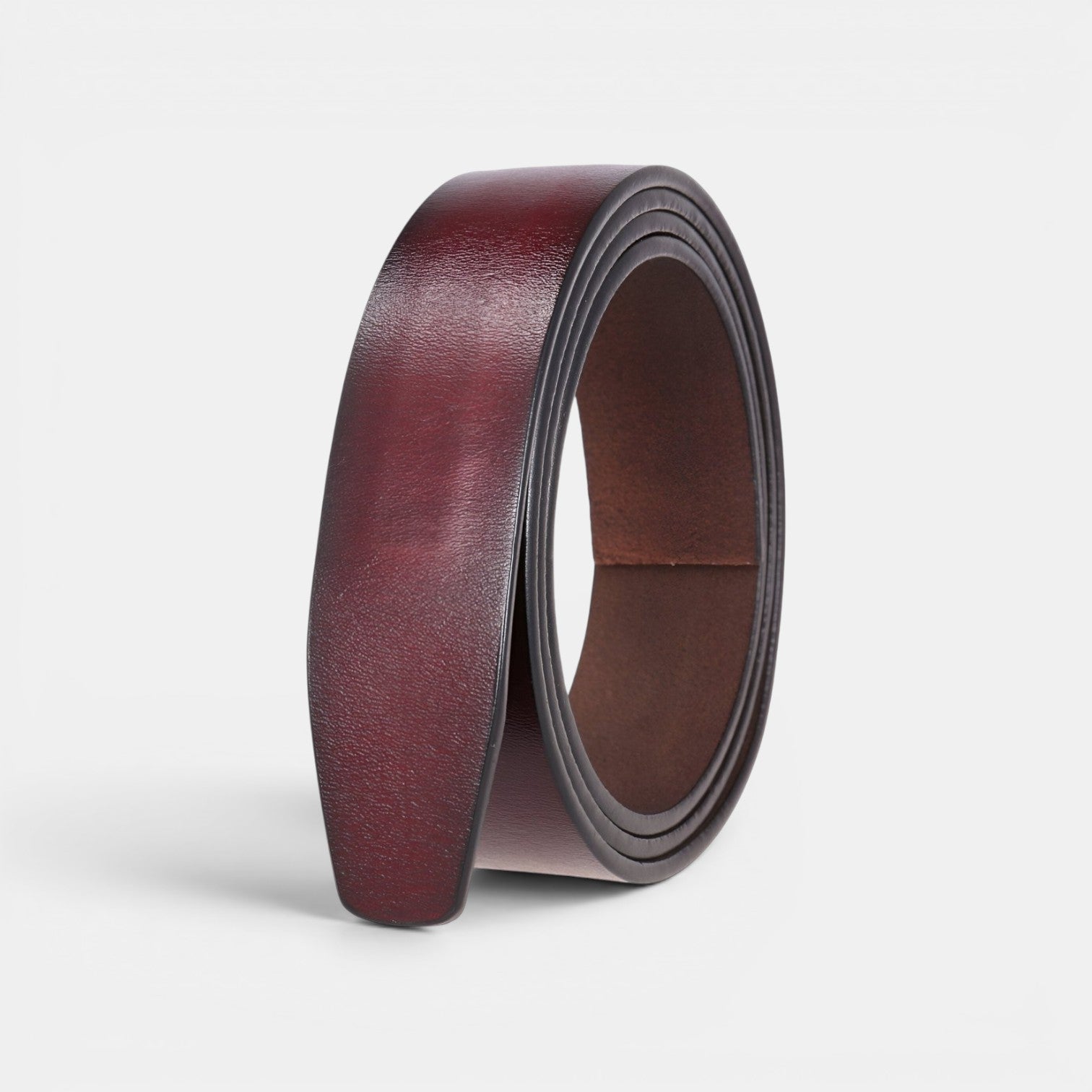 Ceinture Cuir Homme Sans Boucle Aspect Rétro Bordeaux | Vartis
