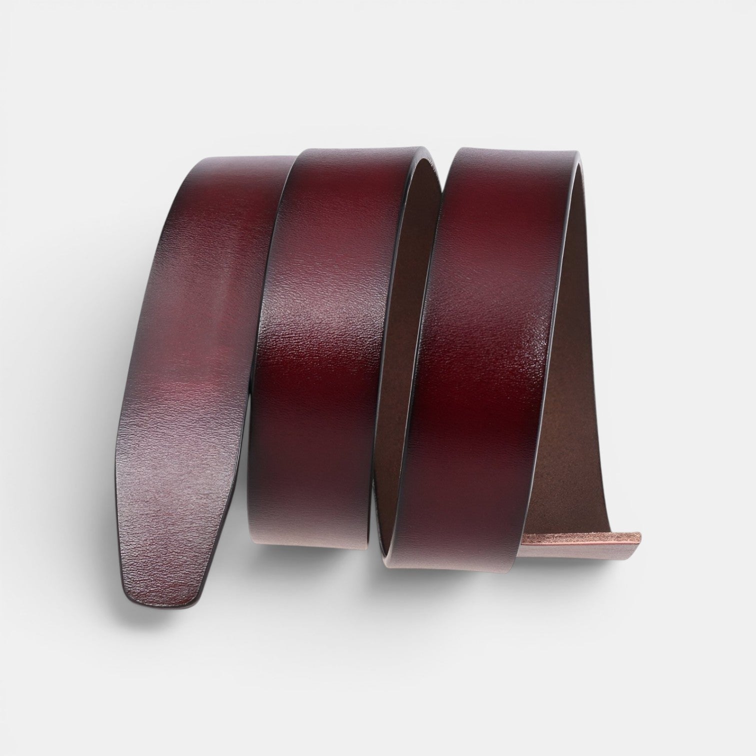 Ceinture Cuir Homme Sans Boucle Aspect Rétro Bordeaux | Vartis